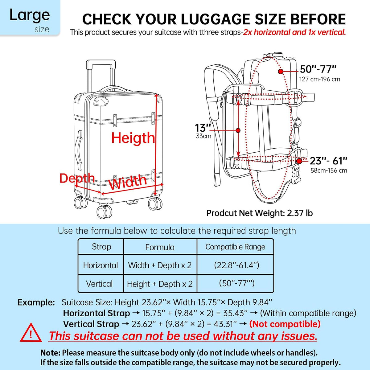 Heavy-Duty Backpack Carrying Straps System for 22-30 Inch Suitcase Luggage Hardcase for Adventure Travel Cobble Stone Streets Stair - L