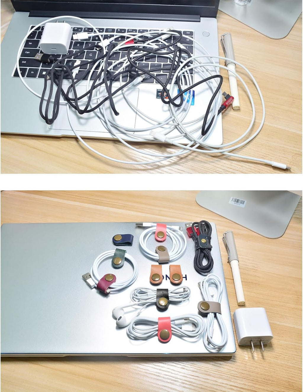 CAILLU Leather Cord Organizer,Cable Ties for Earbuds,Cord Keeper for Travel