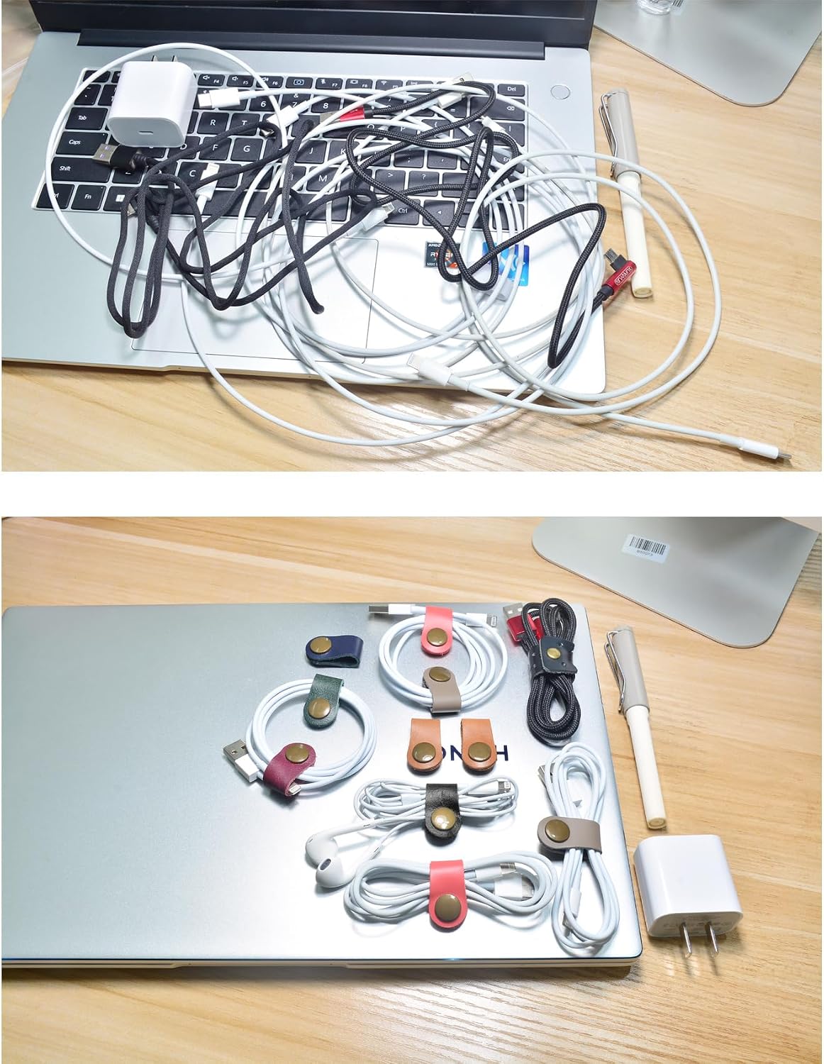 CAILLU Leather Cord Organizer,Cable Ties for Earbuds,Cord Keeper for Travel