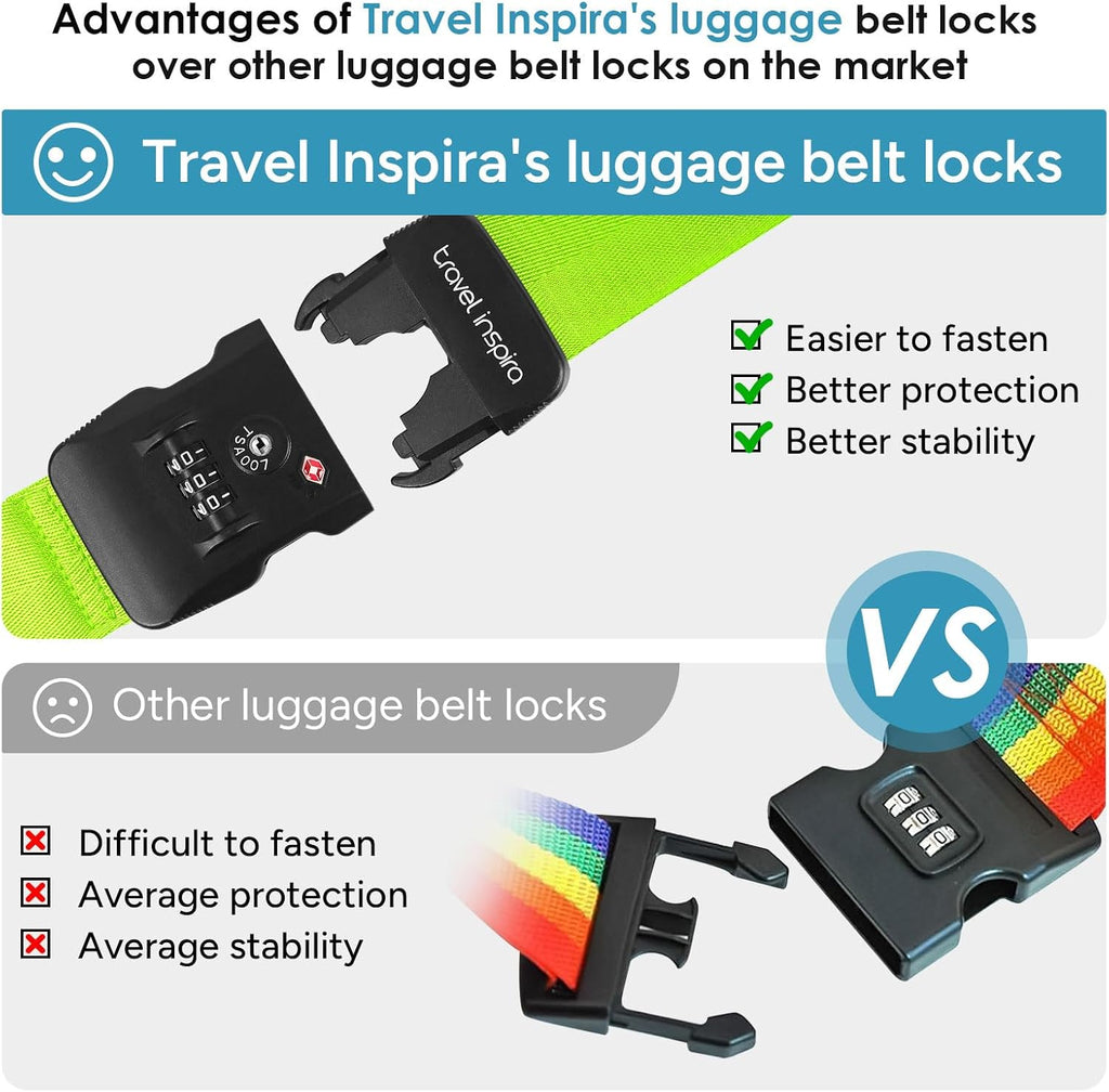 Travel Inspira TSA Approved Luggage Strap - Adjustable Length with Combination Lock and Digital Luggage Scale 110 Pounds, Battery Included