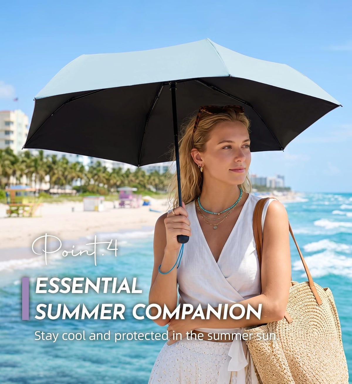 Umbrella Travel Size Mini Compact for Rain, UPF 100+ UV Protection