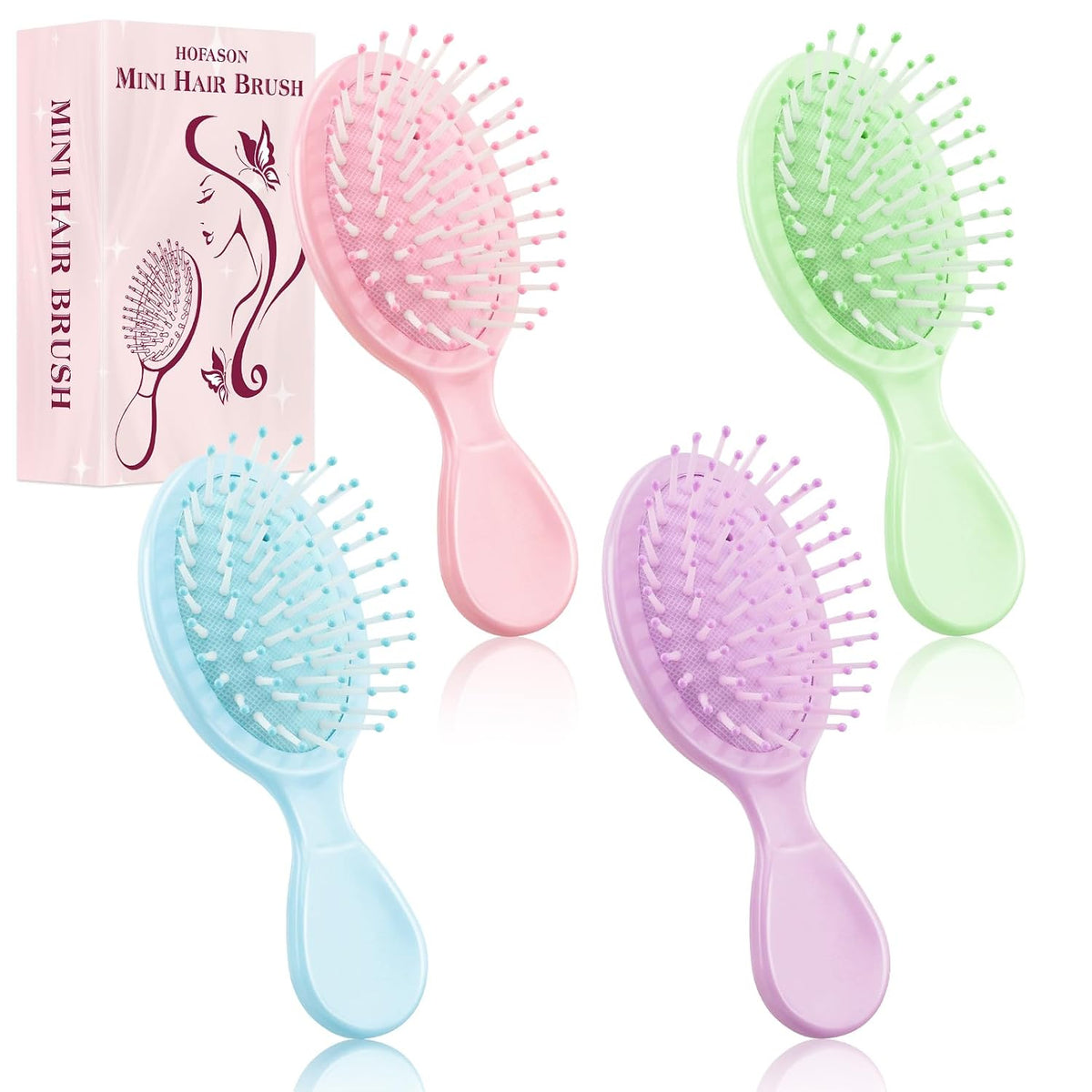 HOFASON 4 PCS Mini Wet Hair Brush Easter Basket Stuffers for Women Teens Girls, Small Hair Brush for Pockets, Bachelorette Party Favors, Bridesmaid Gift, Spa Party Supplies, Travel Mini Brush