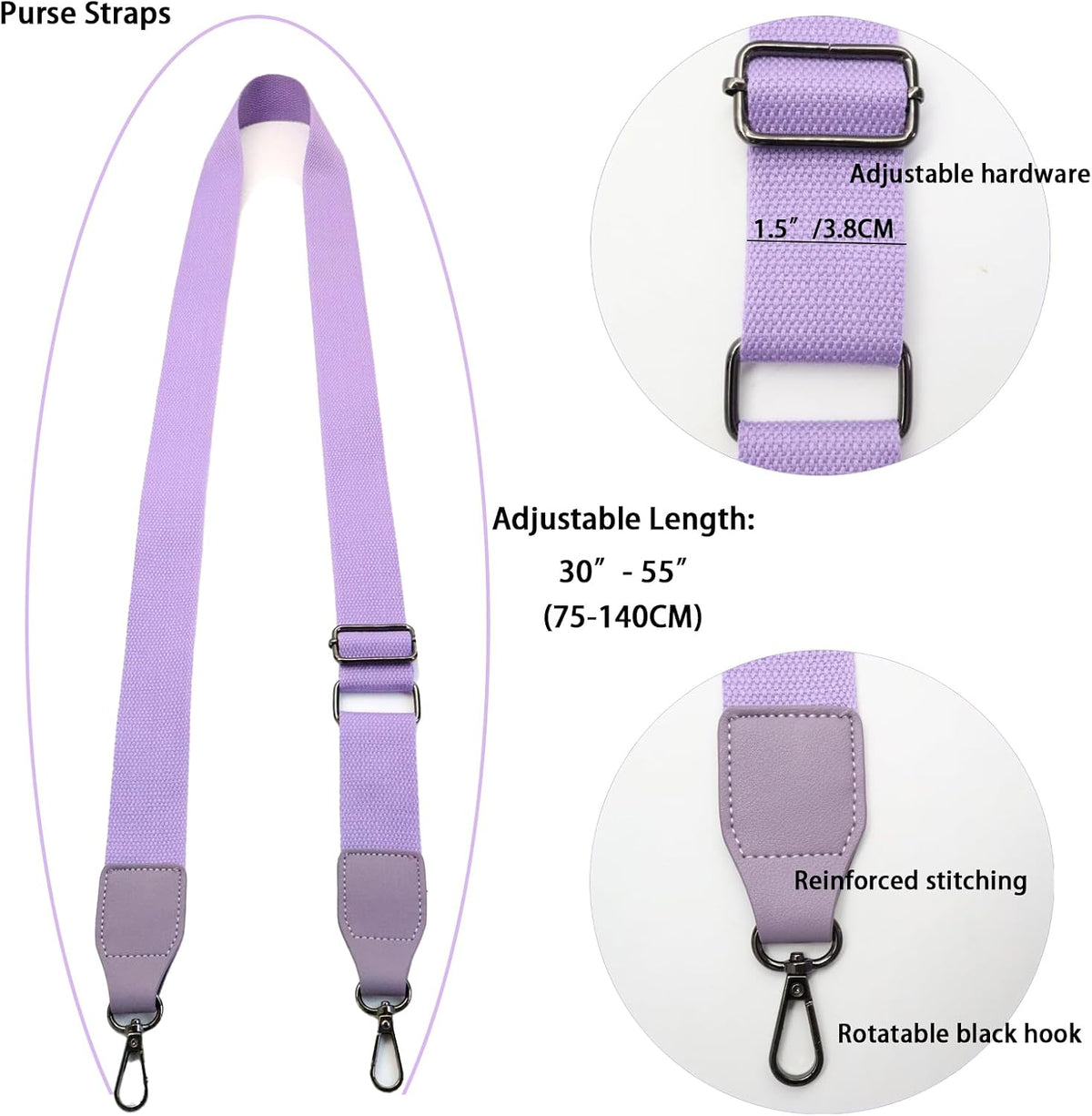 Universal Leather & Canvas Replacement Purse Straps – 1.5” Wide Crossbody Strap for Handbags, Luggage & Cossbody Bags(Adjustable, 55" Long)