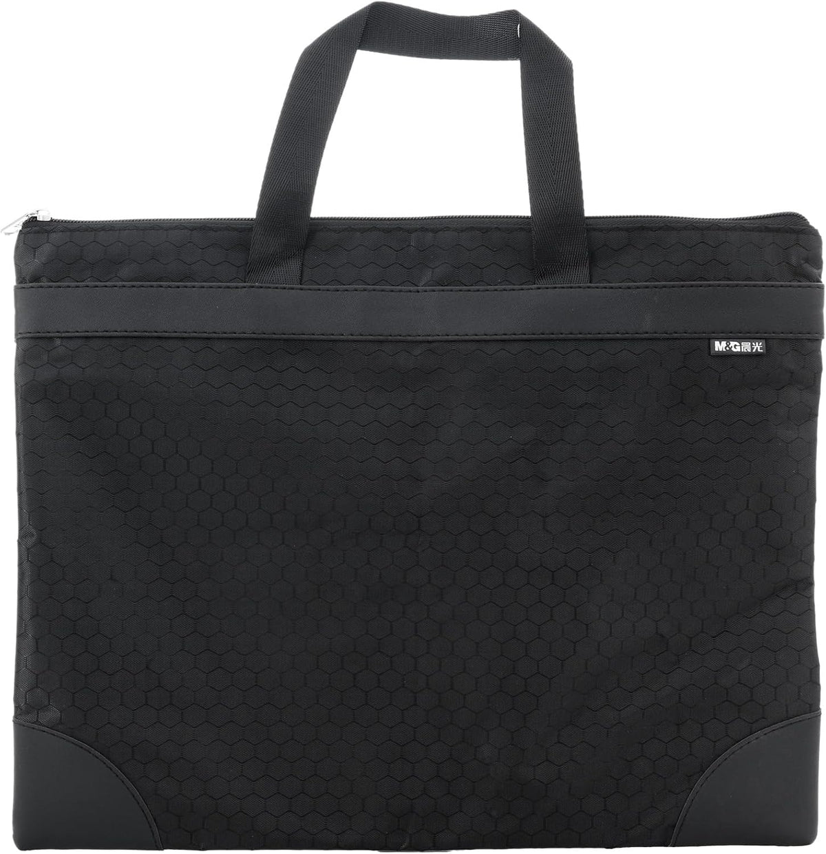 M&G 12x15 in Large Zipper Pouch with Handle, A4 Foldable Lightweight Waterproof Oxford Document Storage Bag, File Organizer for Office Travel Books Papers Filing Folder – 1 Pack (Black)