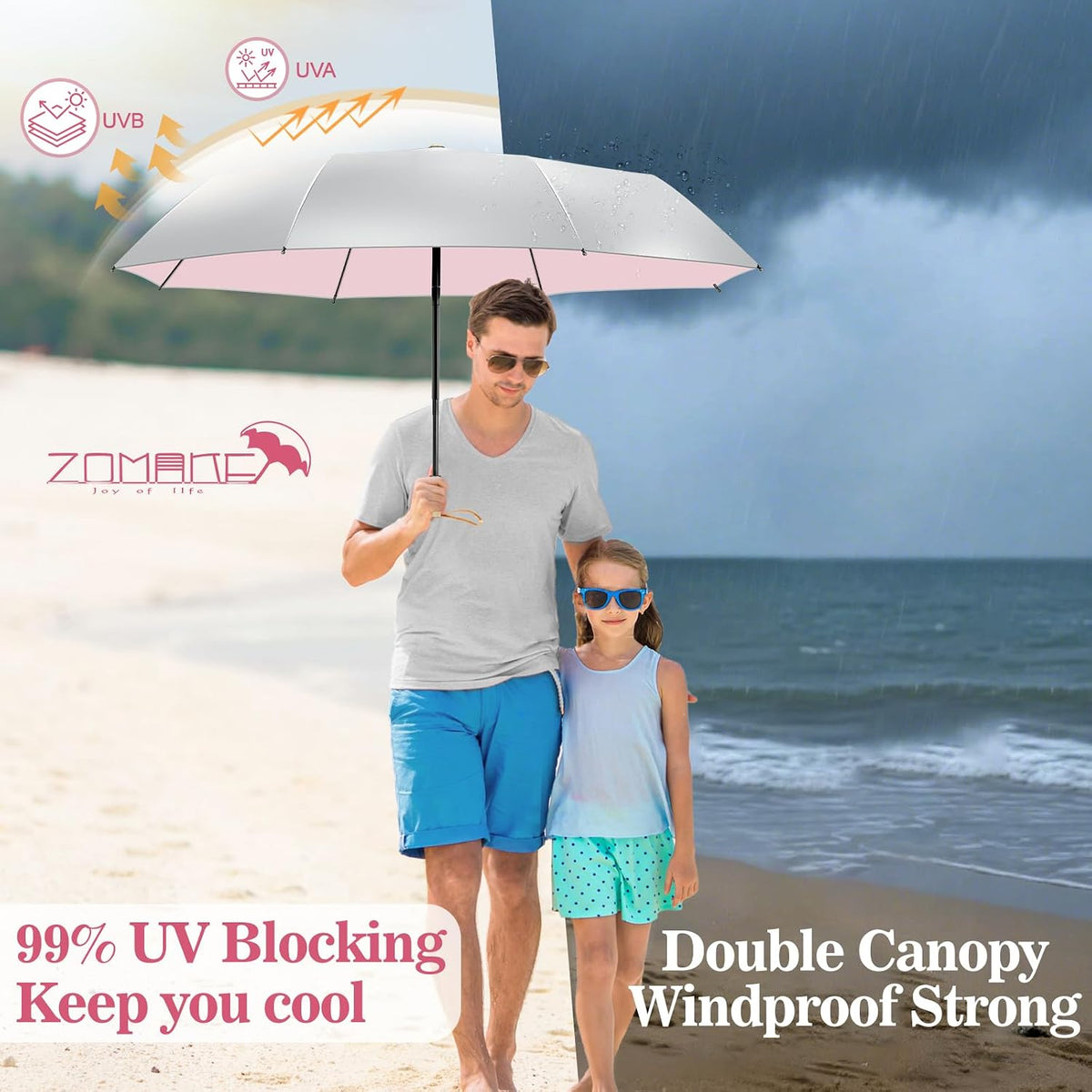 ZOMAKE UV Umbrella for Sun Protection Travel 43/46 Inch