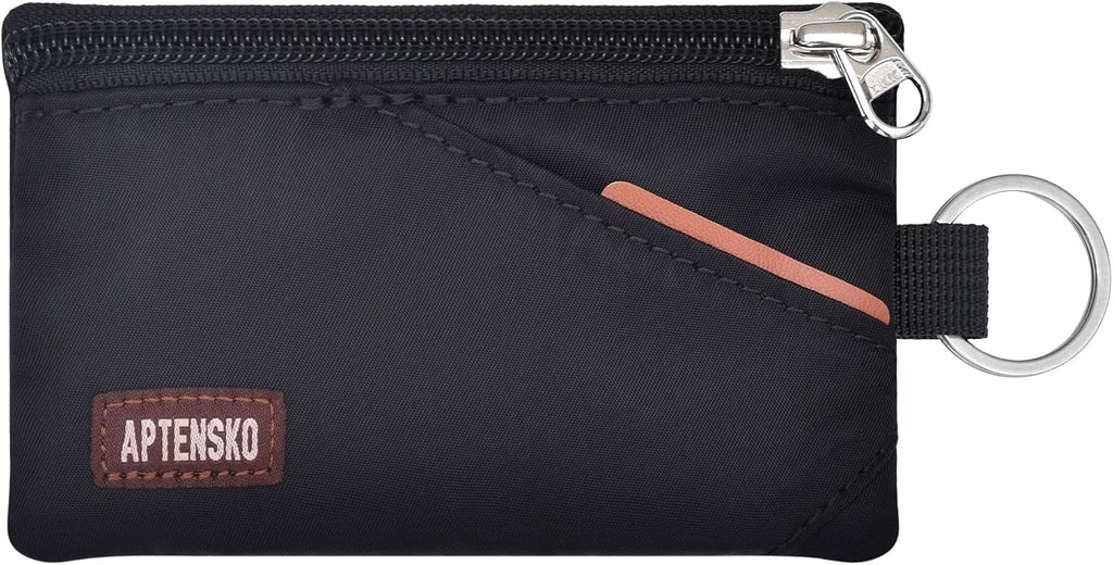 RFID Blocking Travel Wallet with Adjustable Lanyard, Small Nylon Zipper Pouch and Badge Holder for ID, Credit Cards, Cash, Keys, Commuters (Black)
