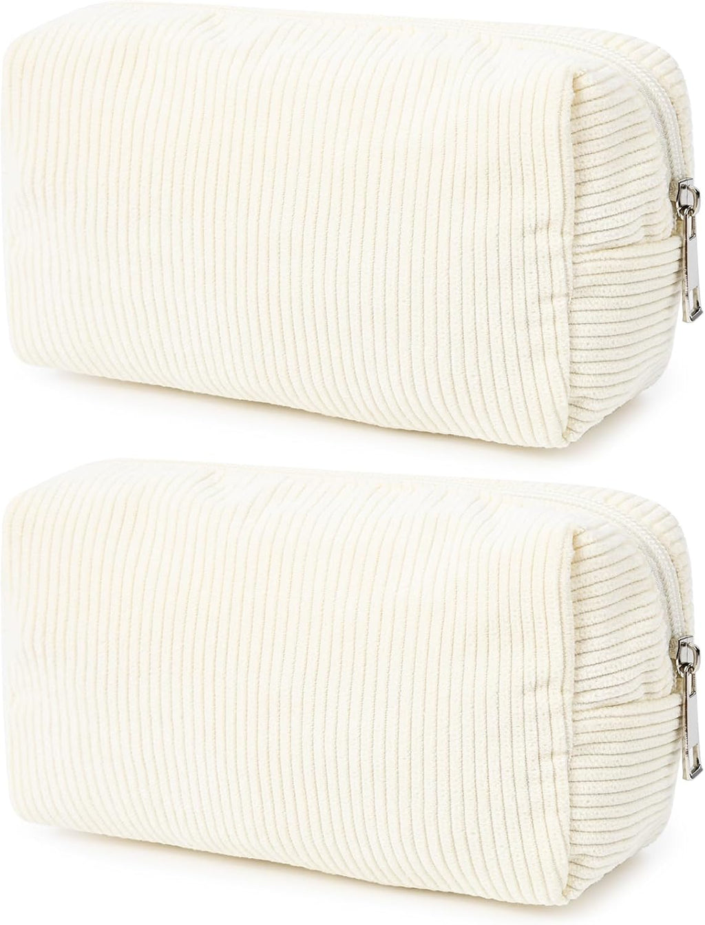SOIDRAM 2 Pack Corduroy Makeup Bag for Women, Beige Makeup Pouch Small Cosmetic Bag Travel Toiletry Organizer for Skincare, Brushes & Essentials