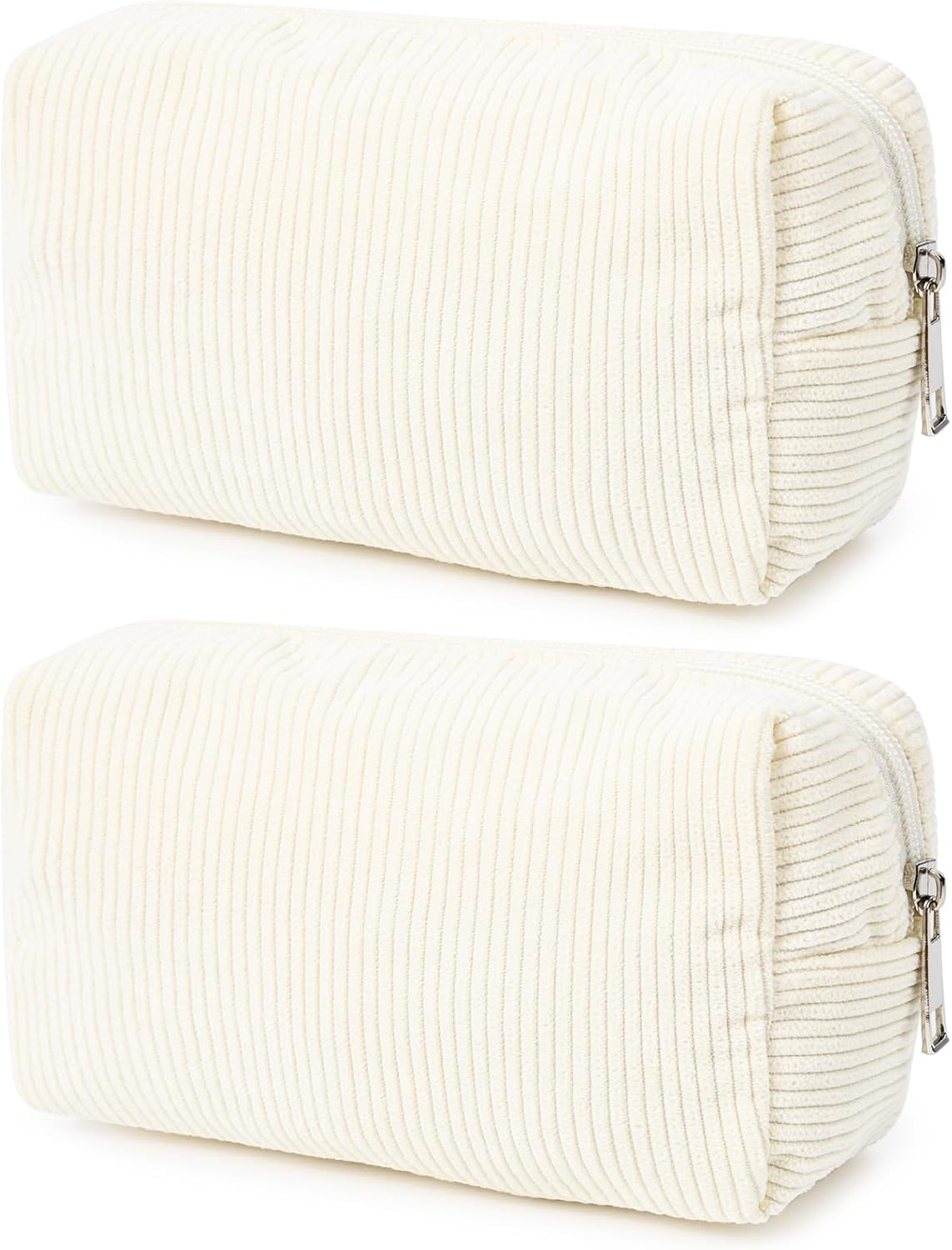 SOIDRAM 2 Pack Corduroy Makeup Bag for Women, Beige Makeup Pouch Small Cosmetic Bag Travel Toiletry Organizer for Skincare, Brushes & Essentials