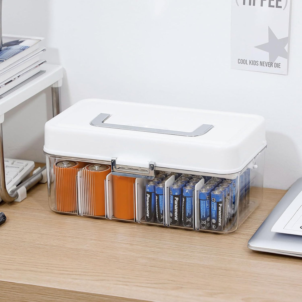 Large Cable Organizer Box with Lid and Wire Ties, Plastic