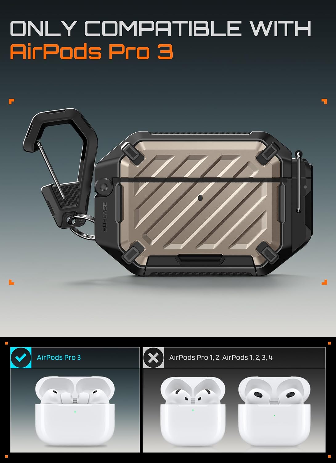 SUPCASE for AirPods Pro 3 Case with IP68 Waterproof, Lock &Carabiner,Desert