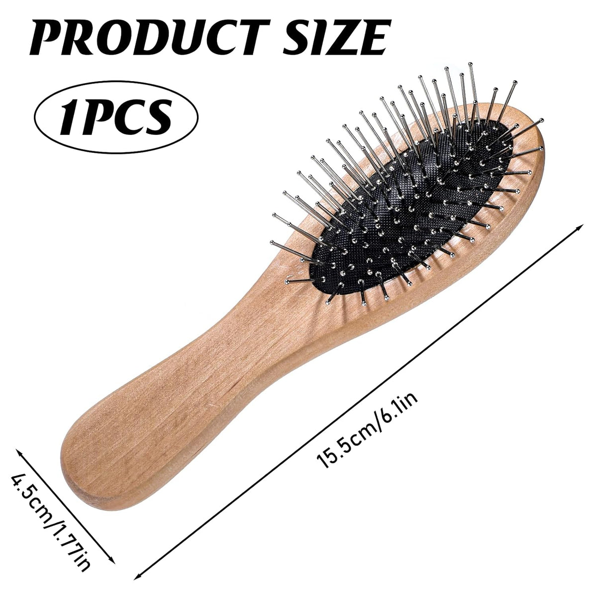 Portable Mini Pin BambooHair Brush Small Wig Hair Brush with Steel Bristles for Smoothing Detangling Wire Cushion Brush with Wood Handle Travel Natural Wood Comb with Metal Bristles for Women
