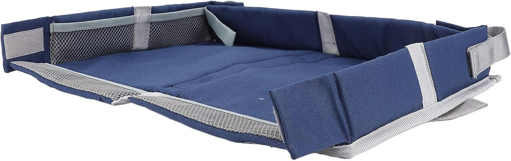 RiToEasysports Foldable Travel Tray Cover, Multifunctional Airplane Table Organizer with Toy Storage Bag for Kids Adults Planes Trains (Navy)