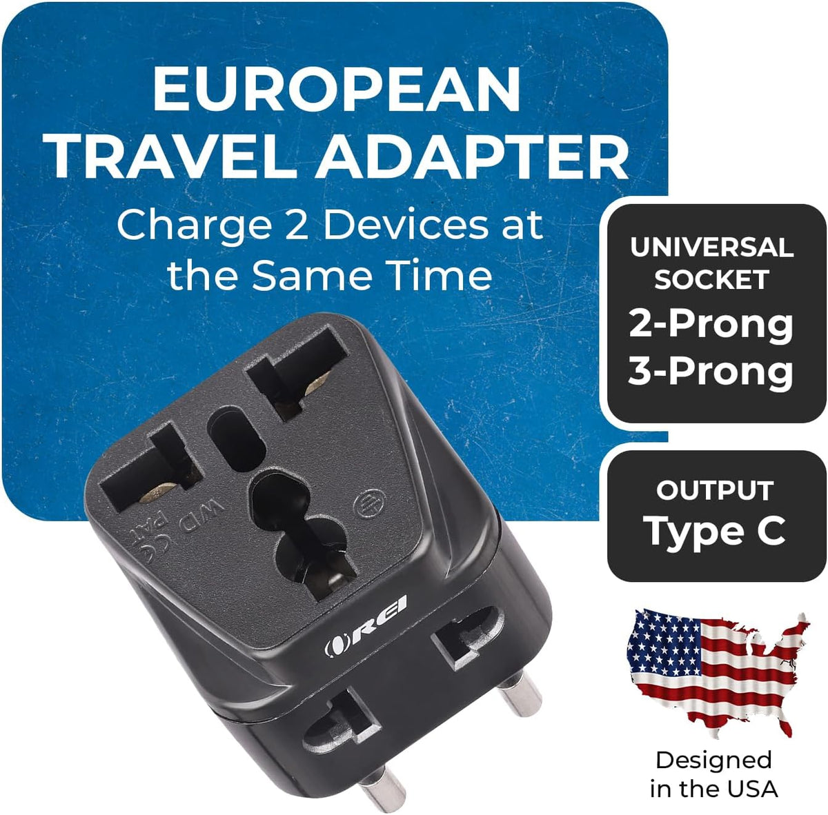 OREI USA to Europe, Turkey, Spain & More (Type C) Travel Adapter Plug - 2 in 1 - CE Certified - RoHS Compliant - 300 Pack - Black
