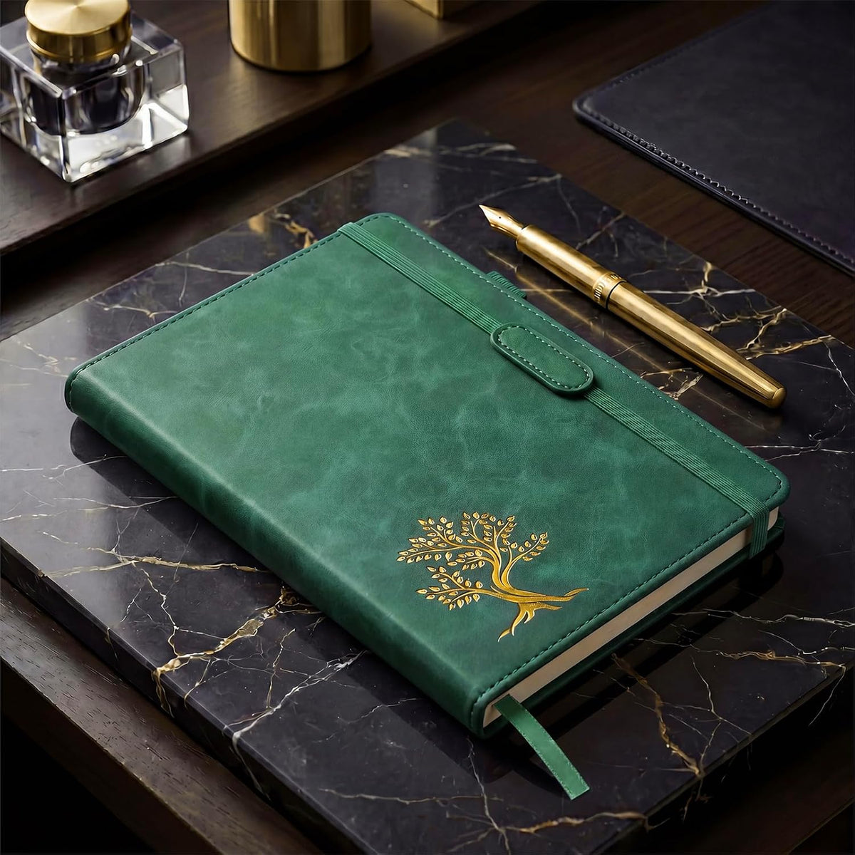 Vintage Hardcover Leather Journal Notebook, A5 Lined Notebook for Business Work School, 224 Pages 100GSM Thick No Bleed Paper, 180° Lay Flay Premium Writing Notebook for Note Taking Daily Diary Travel (Green)