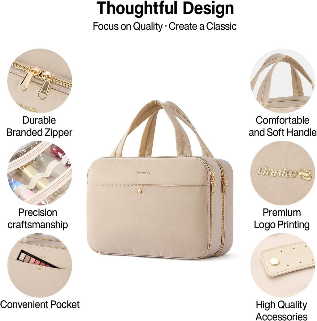 Hanke Hanging Travel Toiletry Bag with Jewelry Organizer, Apricot