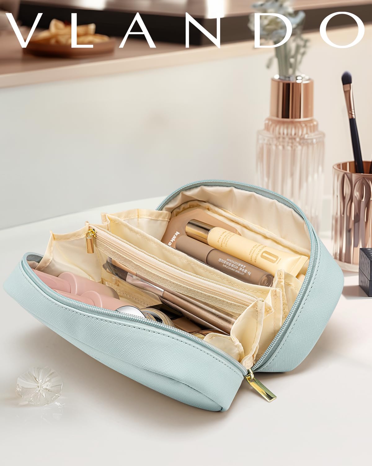 VLANDO Travel Makeup Bag Cosmetic Pouch,Blue