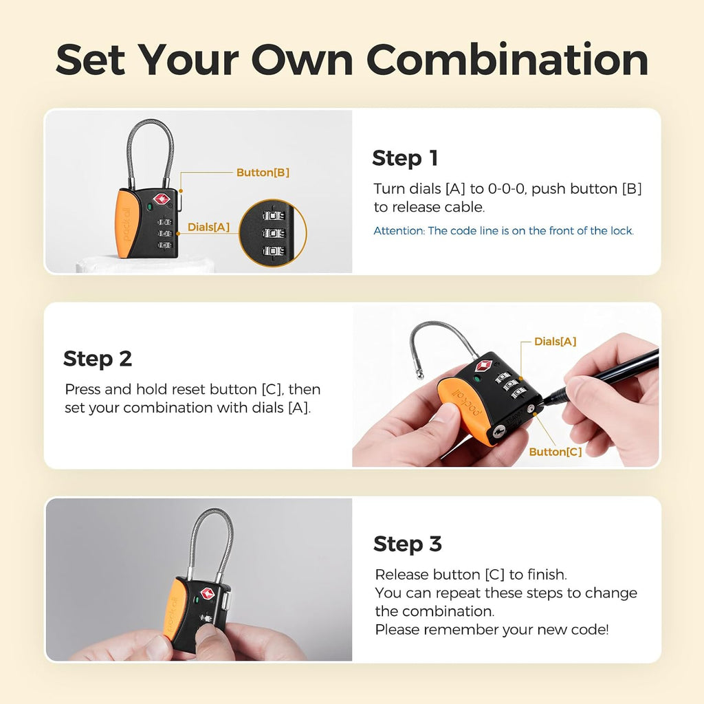pack all TSA Approved Travel Luggage Locks, Resettable 3-Digit Code
