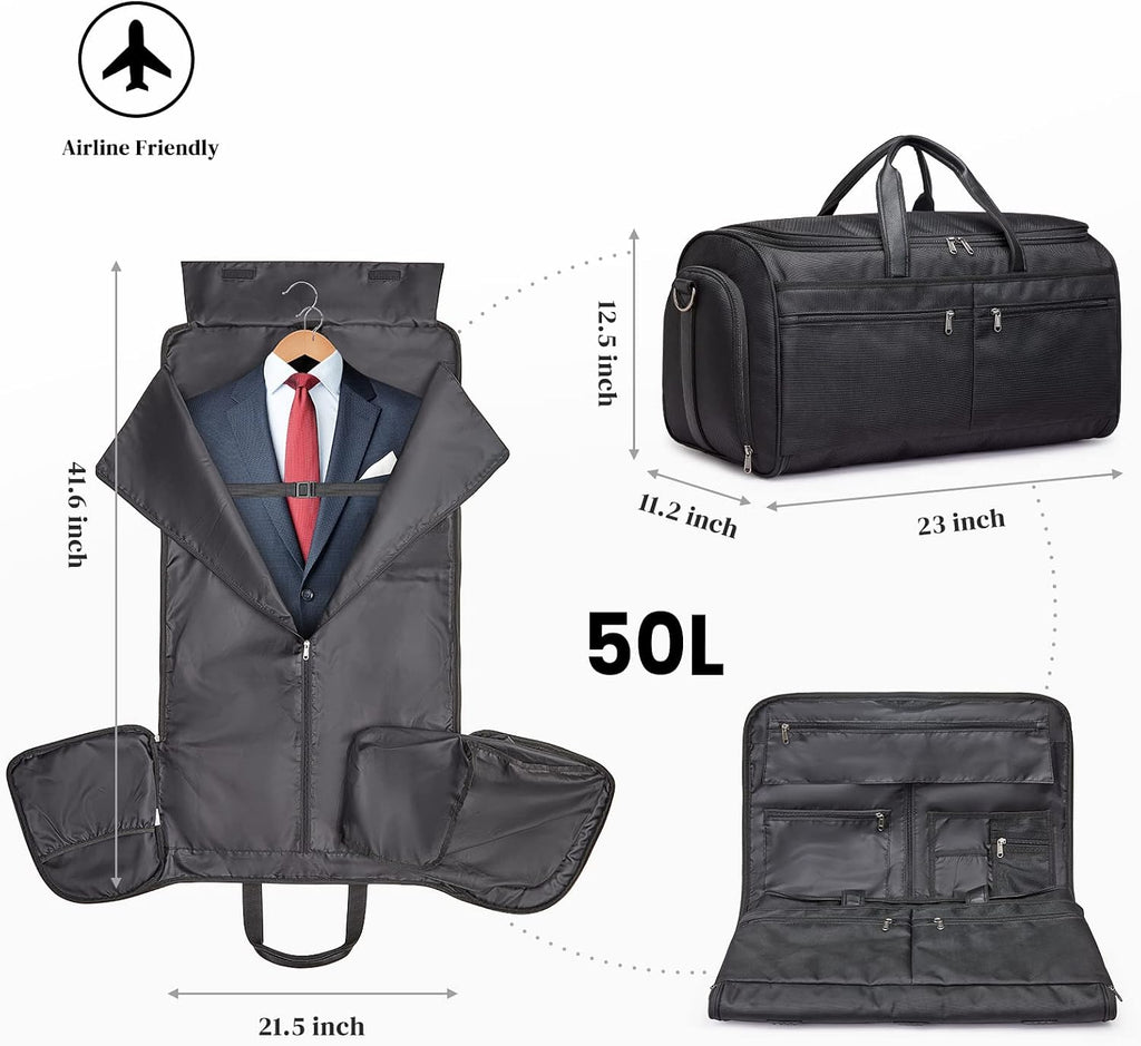 S-ZONE 50L Convertible Travel Garment Bag Carry on Garment Duffel Bag for Men Women 2 in 1 Hanging Suitcase Suit Business Travel Bag, Black