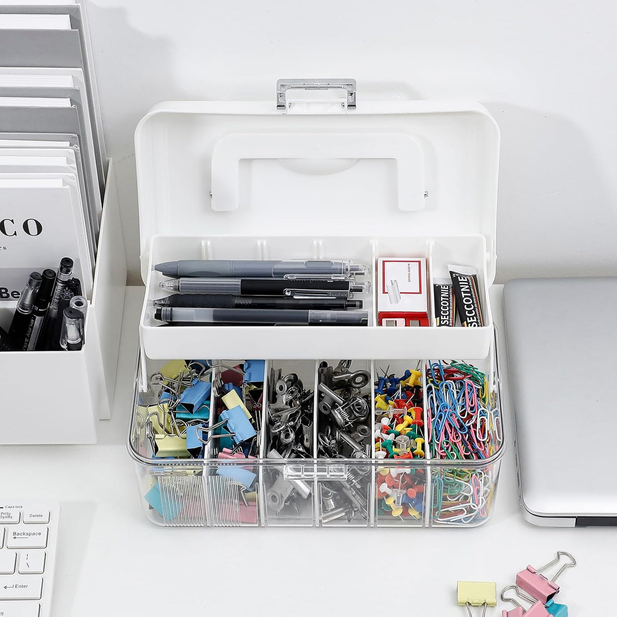 Large Cable Organizer Box with Lid and Wire Ties, Plastic
