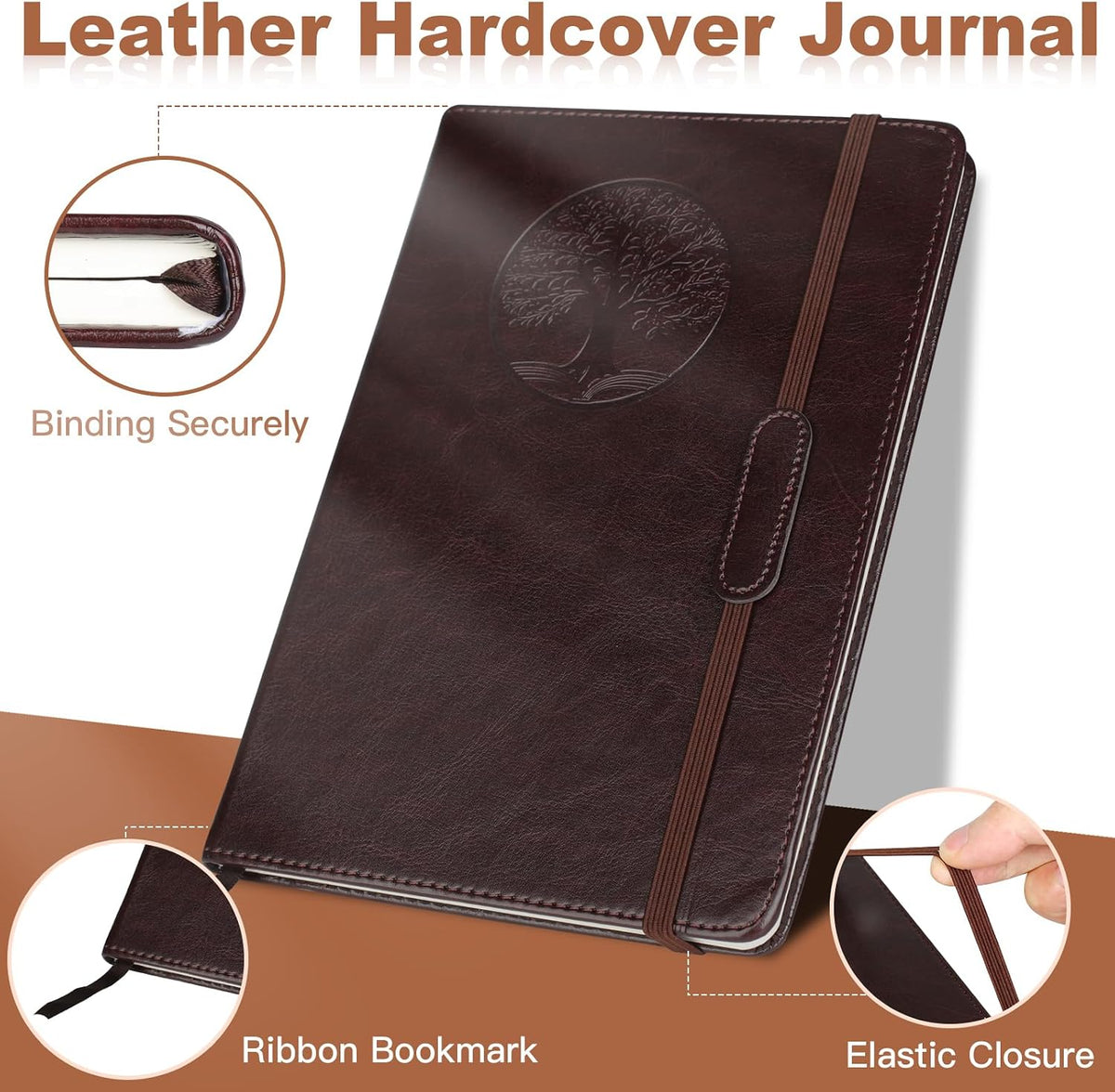 AZUREAL Journal for Women Men, Lined Journaling Notebooks A5 5.7X 8.3 in, Hardcover Leather Journal Diary 160 Pages, Journals for Writing, Travel, Business, Home & School (Black)