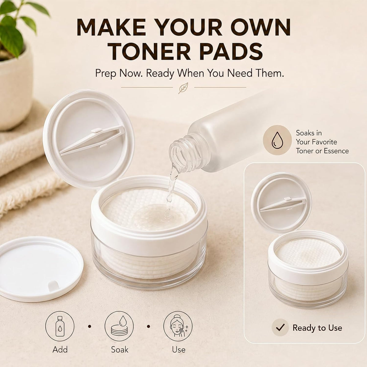 1 Pack Toner Pad Travel Case with Tweezers for Skincare, Small, White