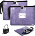 2 Pack Purple Notary Bag With Lock 13.2 * 10 Inch Waterproof Notary Supplies Bag For Women Pu Leather Document Organizer Zipper File Pouch Money Bank Deposit Bags For Passport Cash Stamp Travel