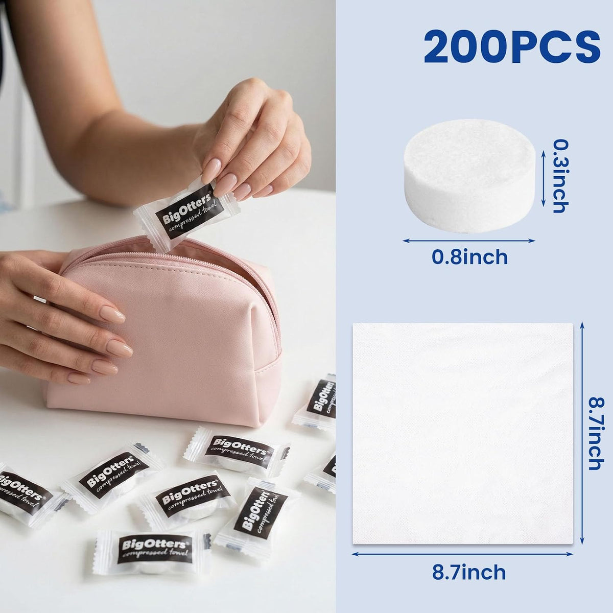 BIGOTTERS 200 PCS Cotton Compressed Towels, Disposable Face Towels
