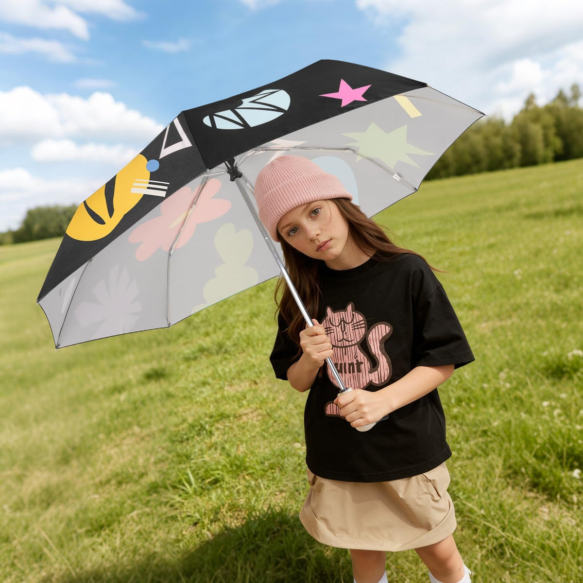 Cute Duck Umbrella Automatic Compact Folding Travel Rain for Women Kids