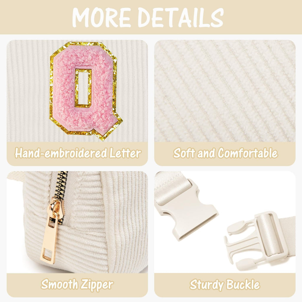 Gitus Gifts for Teen Girls Birthday Gifts for Daughter Sister Friends Initial Belt Bag Fanny Pack Crossbody Bags Girls Gifts Age 6-8 8-10 10-12 Trendy Stuff Travel Essentials (Ivory-Q)
