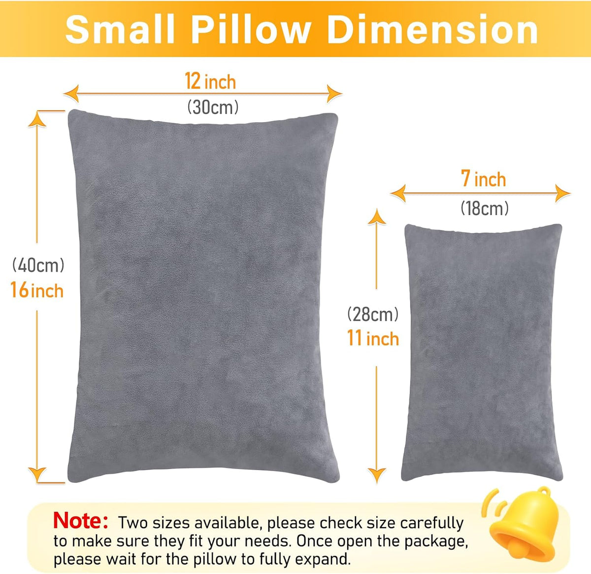 1 MIDDLE ONE 2 Pack Small Pillow, 16 X 12 Inches, Memory Foam Mini Pillow for Travel, Camping, Sleeping, Nap and Neck, Knee, Lumbar Support, Tiny Cushion for Pet, Dogs (Grey)