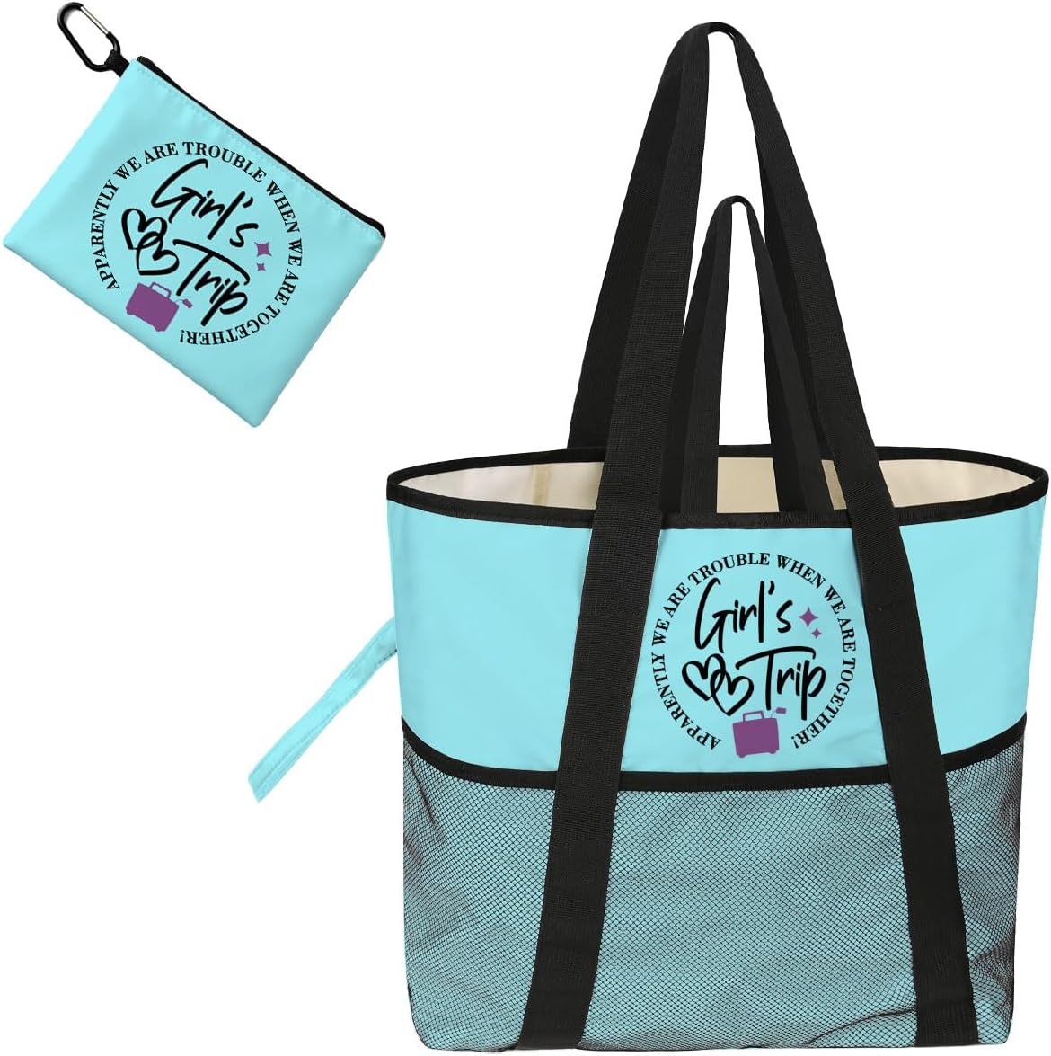 girls trip bags Foldable Waterproof Beach Tote for Women - 8 Zippered Pockets, Lightweight Travel Bag for Swim