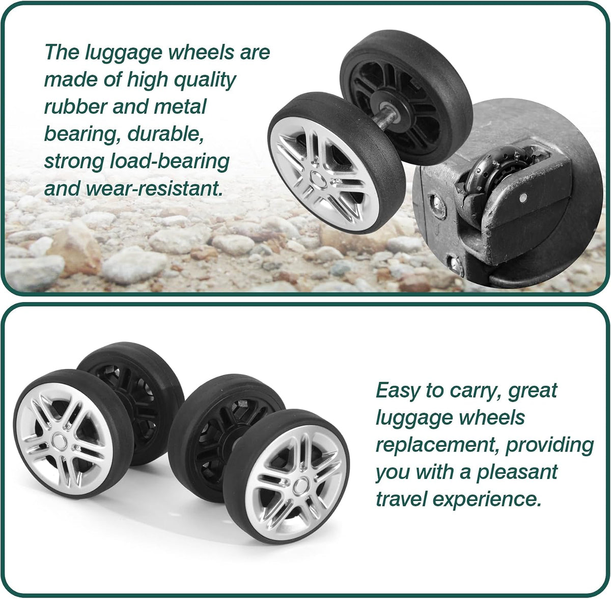 8 Pcs Double Row Suitcase Replacement Swivel Wheels OD50mm Silver A12