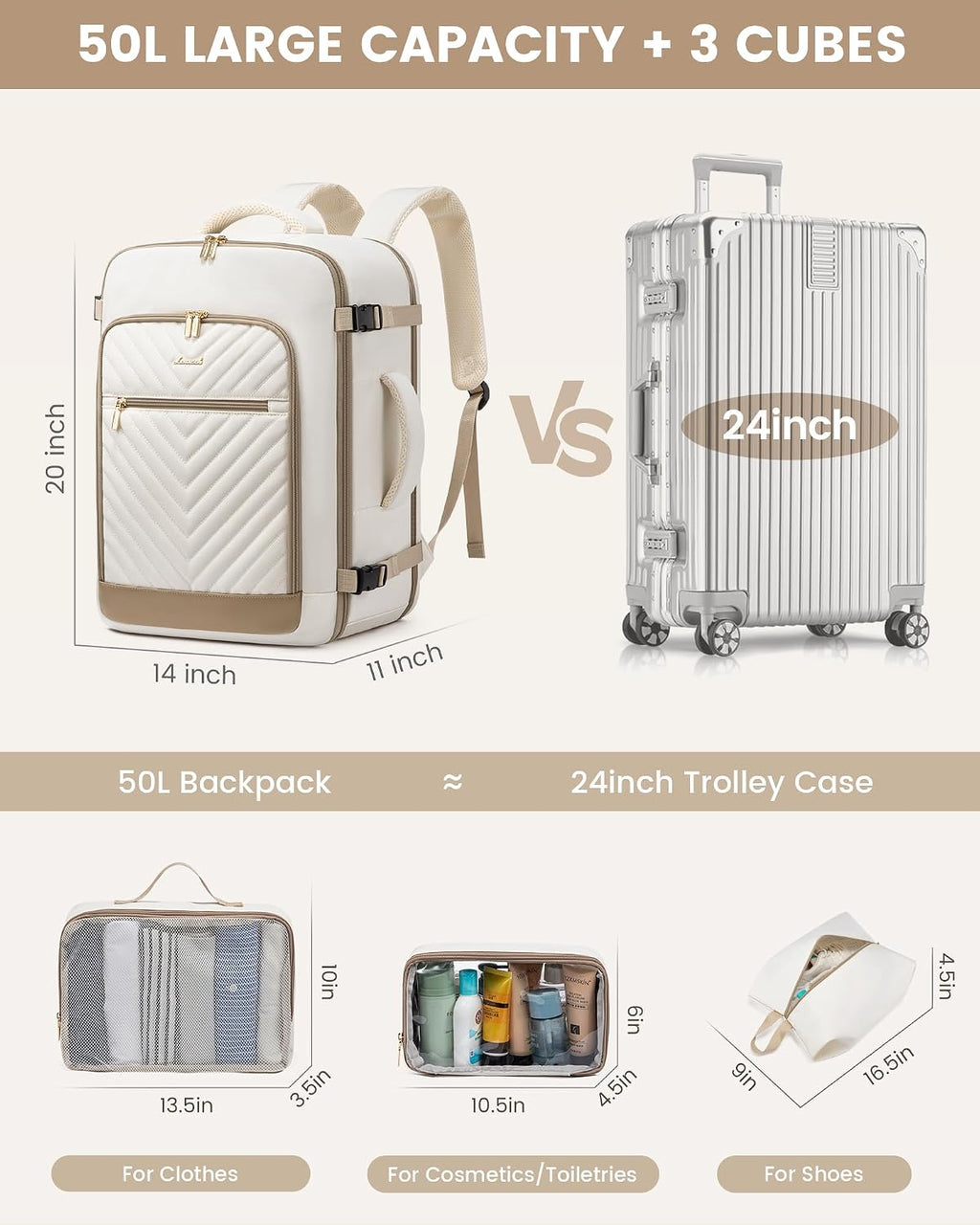 LOVEVOOK Travel Backpack For Women,50L Carry On TSA Personal Item Bag