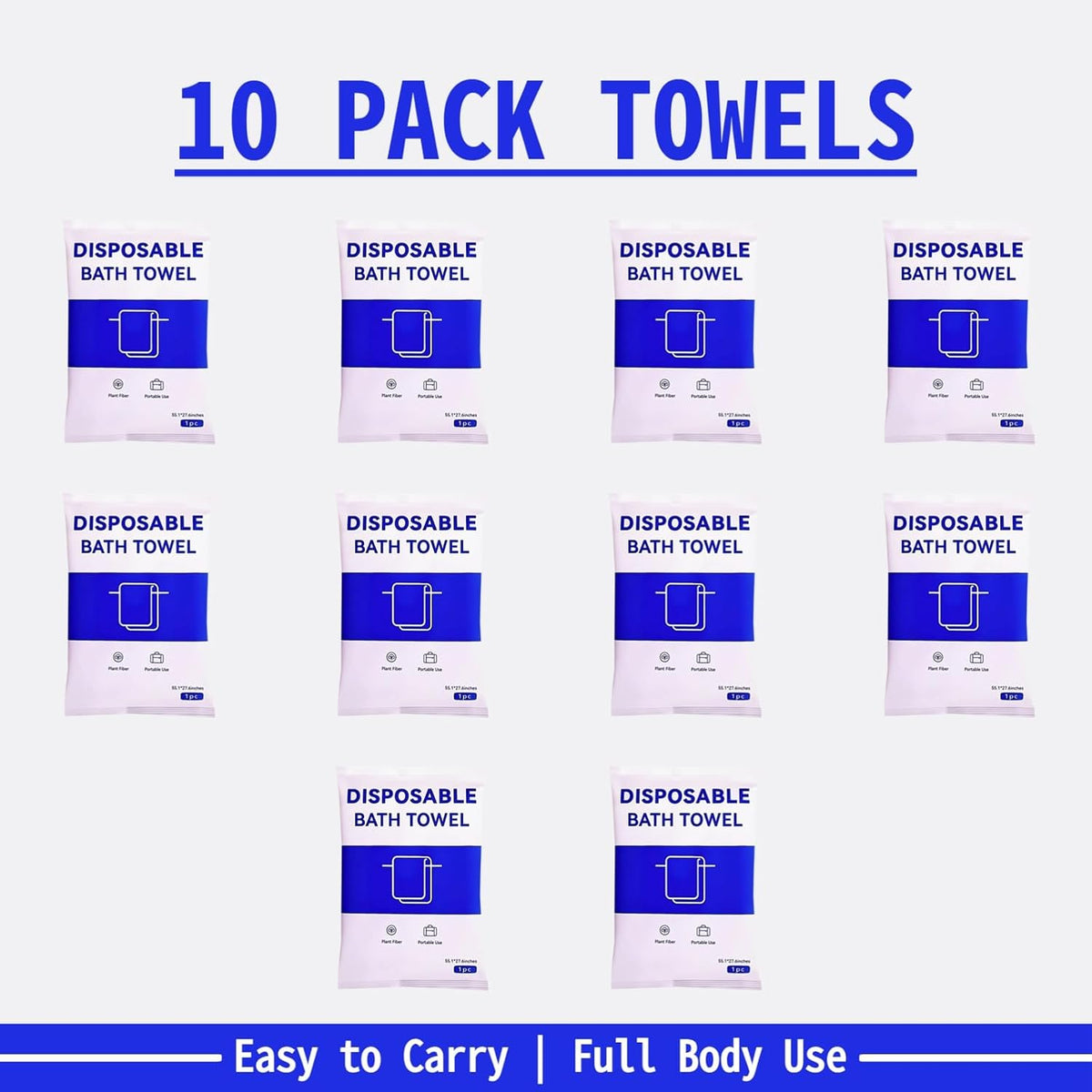 Extra Large Highly Absorbent Disposable Bath Towels for Travel – 10 Pack