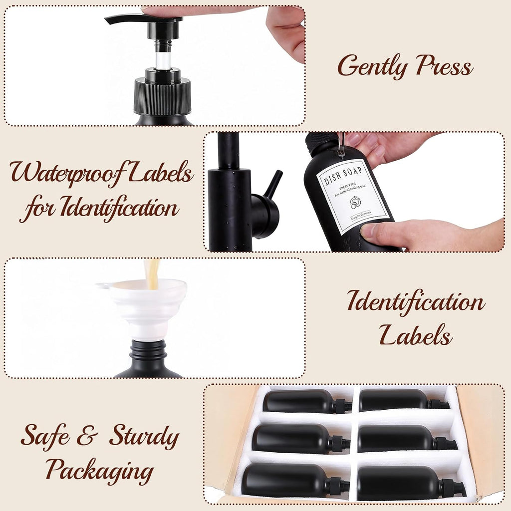 TBWIND 12 Pack 16oz Black Glass Soap Dispensers with Pump