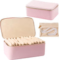 Travel Jewelry Case with 12 Velvet Zipped Pouches Bags, Hot Pink