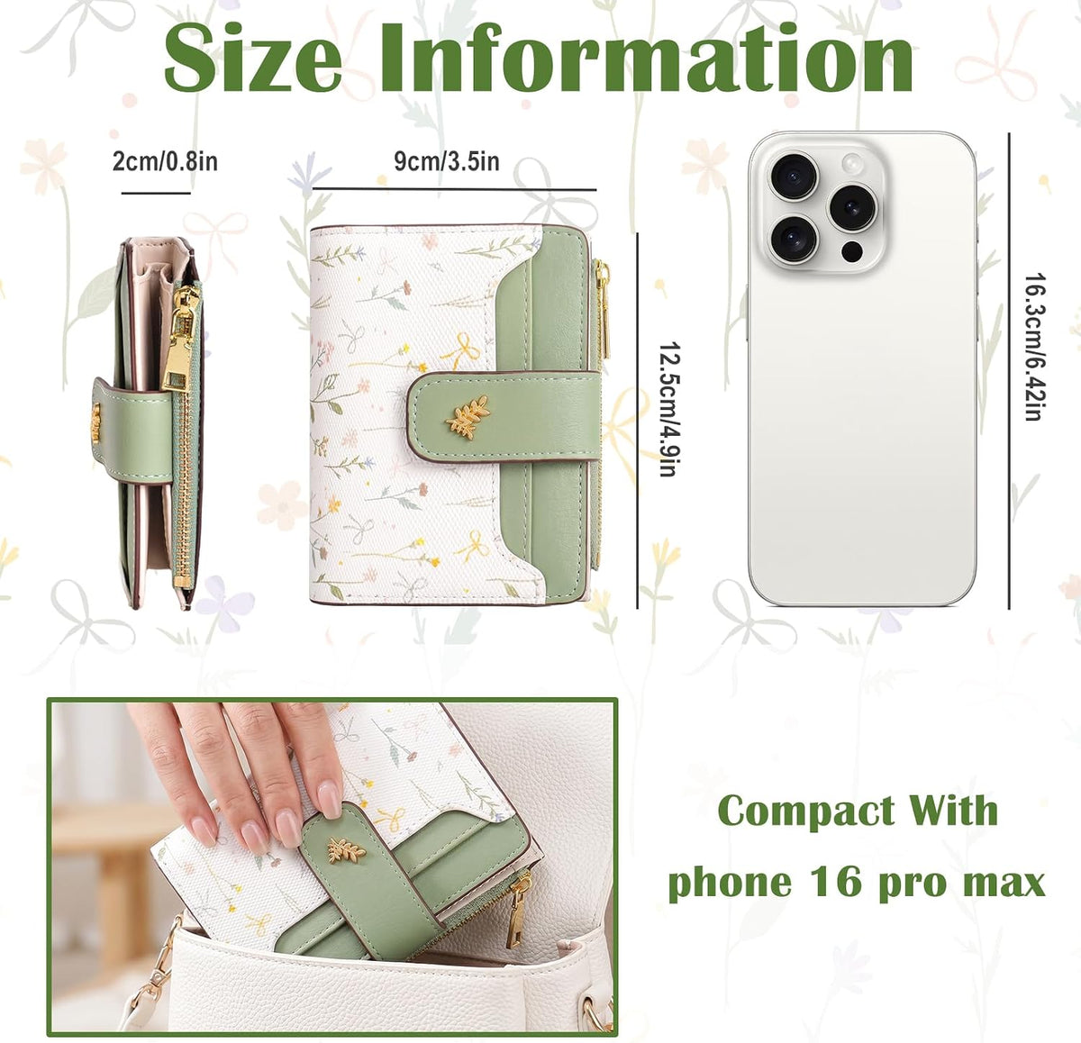 Small Wallets for Women RFID Blocking Bifold PU Leather, 8 Card Slots, Zipper Coin Pocket, Slim Credit Card Holder Travel Wallet, Green 4.9x3.5inch
