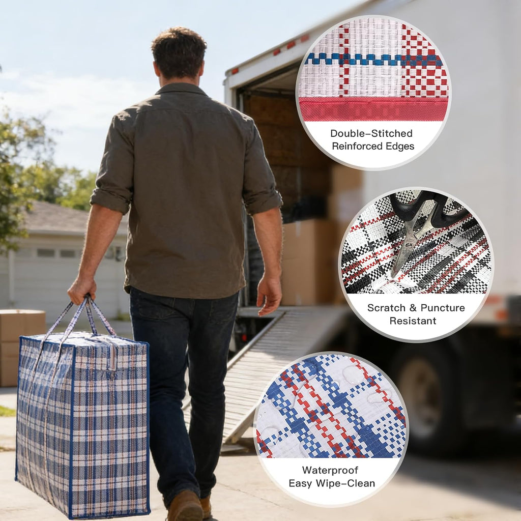 3 Pack 137L Large Moving Bags - Durable Zipper & Wrap-Around Handle