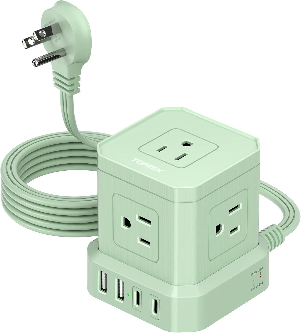 TOPREK Power Strip with USB, 5 Outlets, 2 USB-C and 2 USB-A, 5FT Flat Extension Cord with Ultra Thin Wall Plug for Tight Spaces, Compact Surge Protector Power Strip for Home Office Dorm Travel