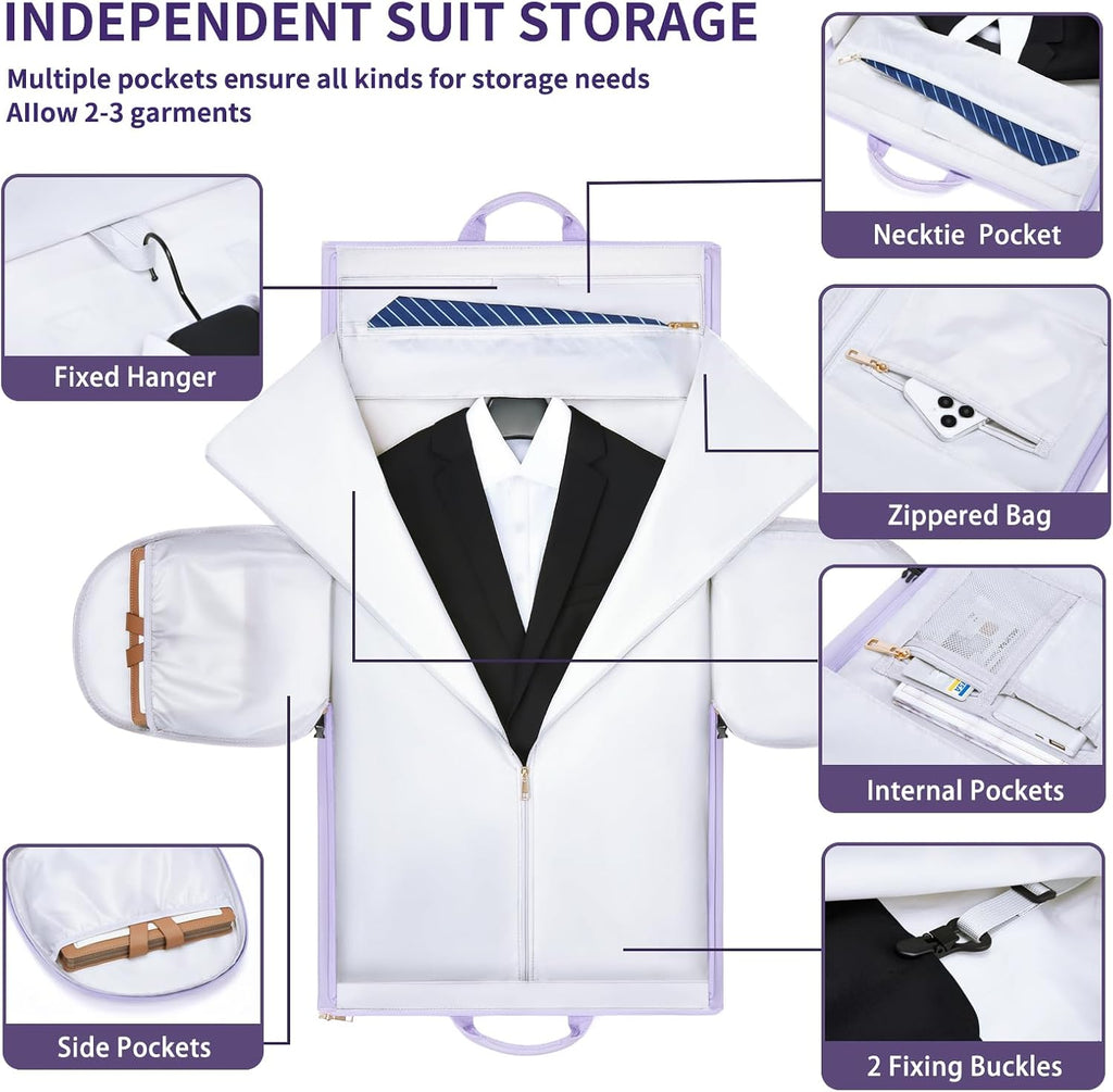 2 in 1 PU Leather Garment Bags for Men Women Suit Travel Bag