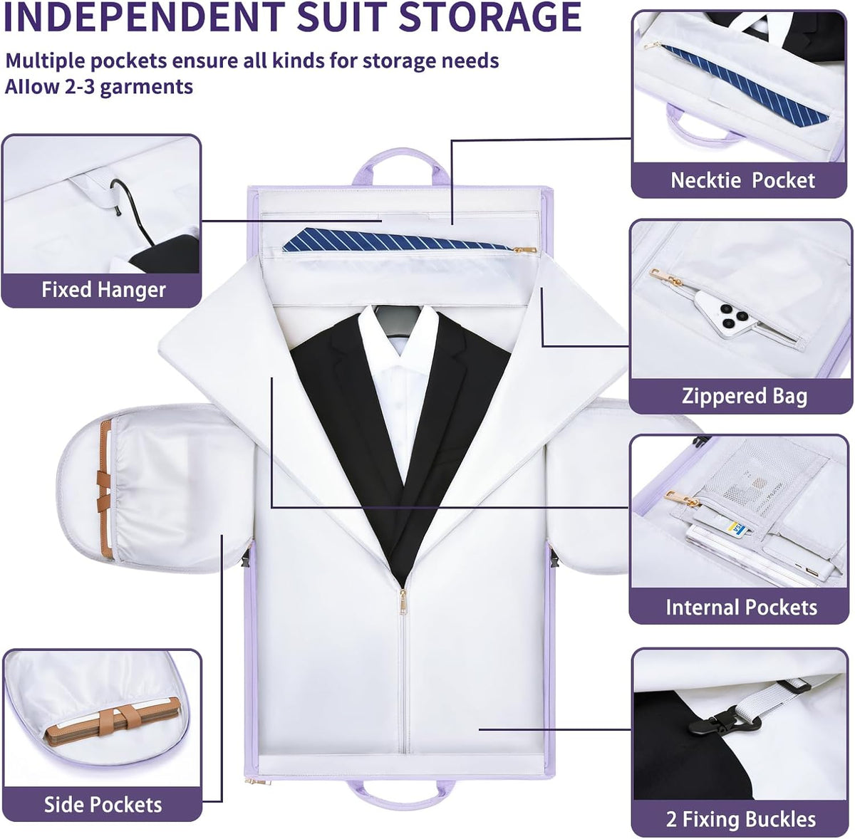 2 in 1 PU Leather Garment Bags for Men Women Suit Travel Bag
