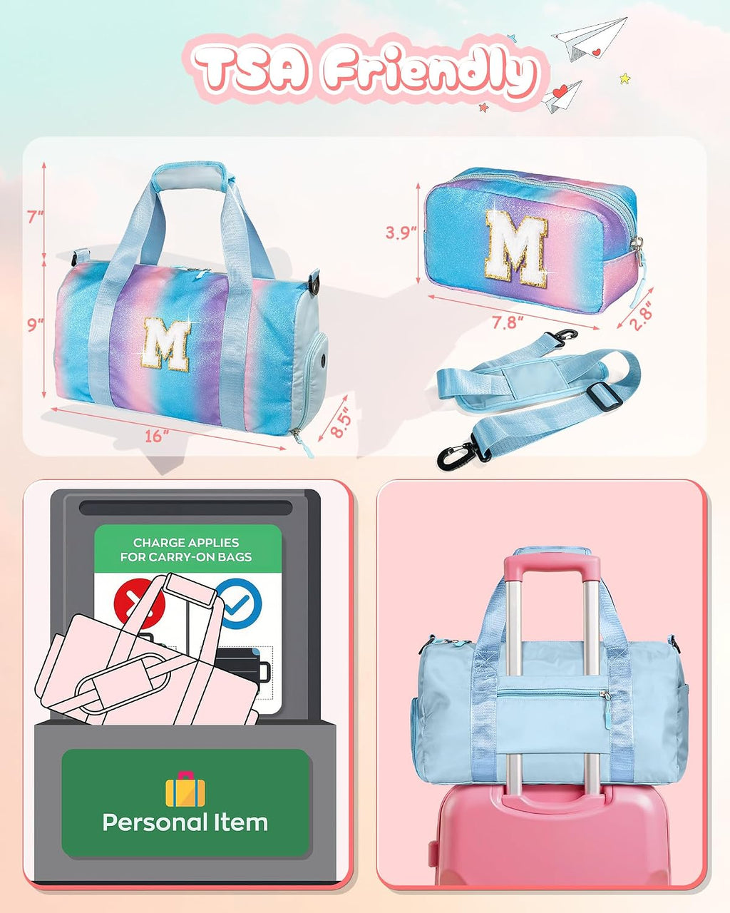 Girl Day Gifts-Girl Gym Bag with Shoe Compartment Girls Duffle Bag