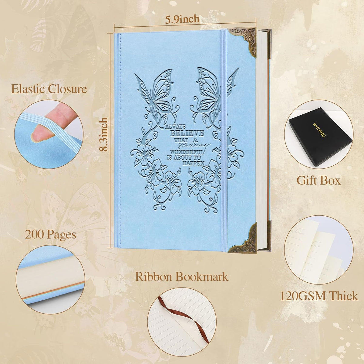 Butterfly Gifts for Women Men Butterfly Journal Floral Writing Notebook Encouragement Gift Inspirational A5 Notebooks for Work Travel School(Butterfly Believe -Light Blue)