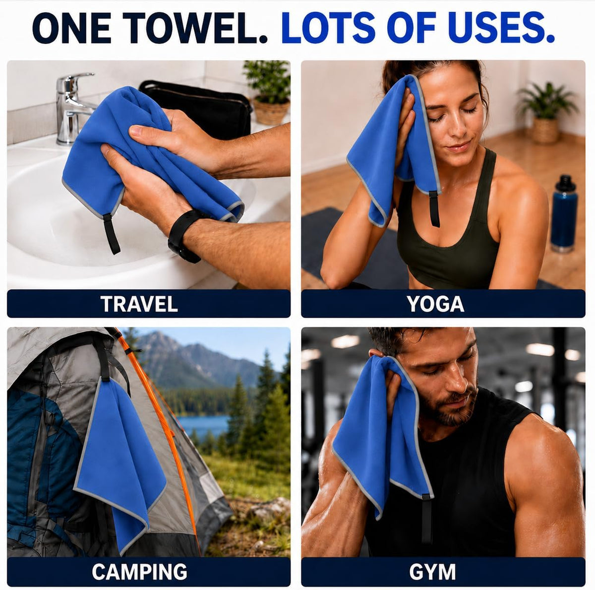 Backpacking Ultralight Quick Dry Microfiber Soft Fast Drying Hand and Face Towel Wash Cloth Camping Yoga Hiking Active Lifestyle Small (Blue, Small)