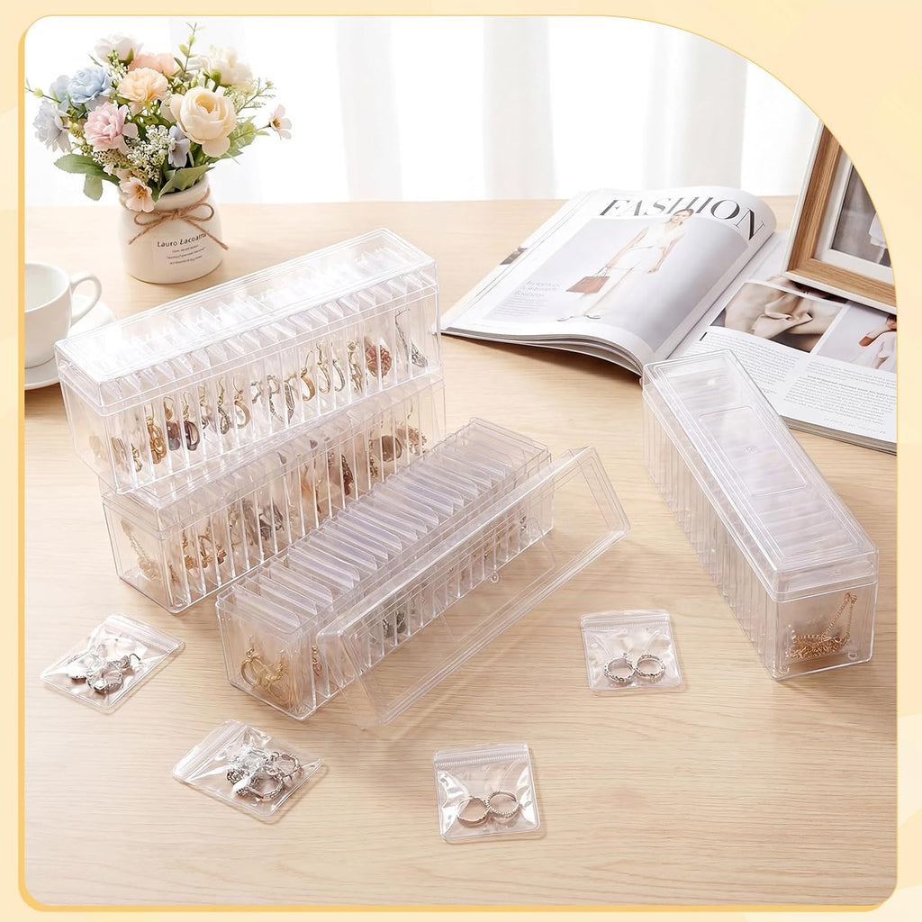Kenning 126 Pcs Acrylic Jewelry Case Organizer, Clear Jewelry Organizers Holder with Portable Anti Tarnish Storage Bags for Rings, Earrings, Necklaces, Ideal Gifts for Women (Clear)