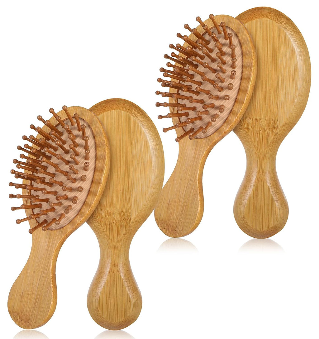 Mini Bamboo Brush, 2 PCS Bamboo Hair Brush Detangler