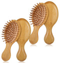 Mini Bamboo Brush, 2 PCS Bamboo Hair Brush Detangler