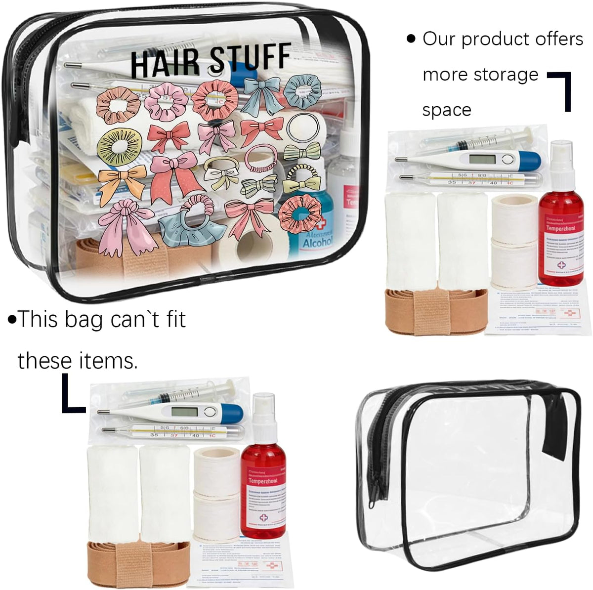 Clear Toiletry Bag, 2 Pack TSA Approved Travel Toiletry Bag Carry on Travel Accessories Bag for Women Men, Carry on Airport Airline Cosmetic Bag (Hangry-2pc)