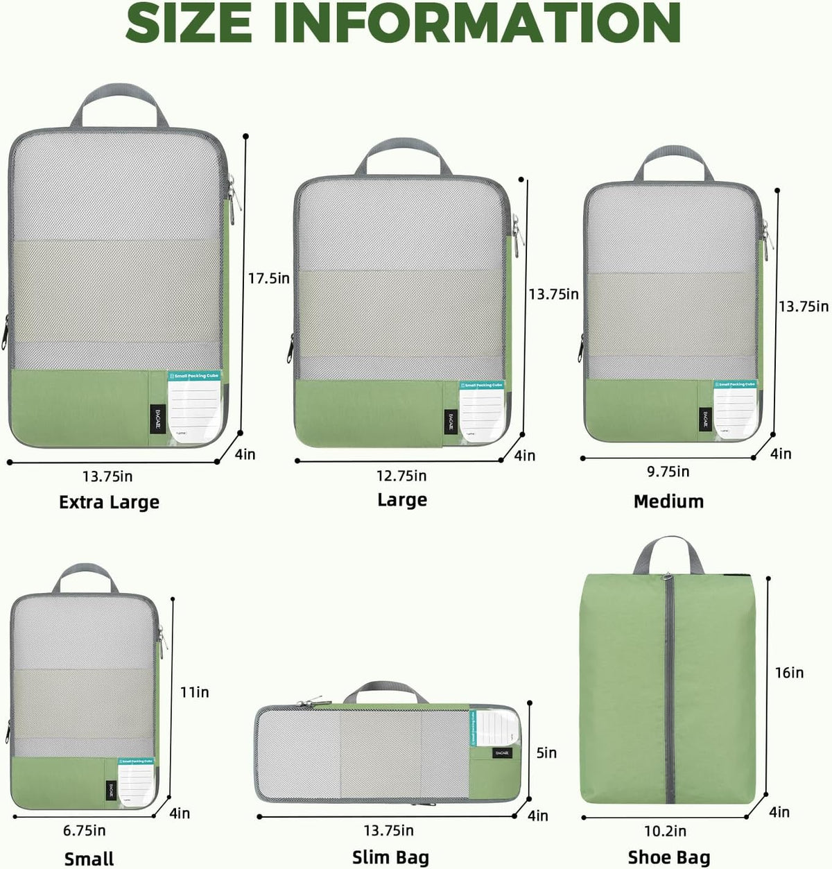 BAGAIL Lightweight Compression Packing Cubes for Travel, 6 Set,Matcha Green