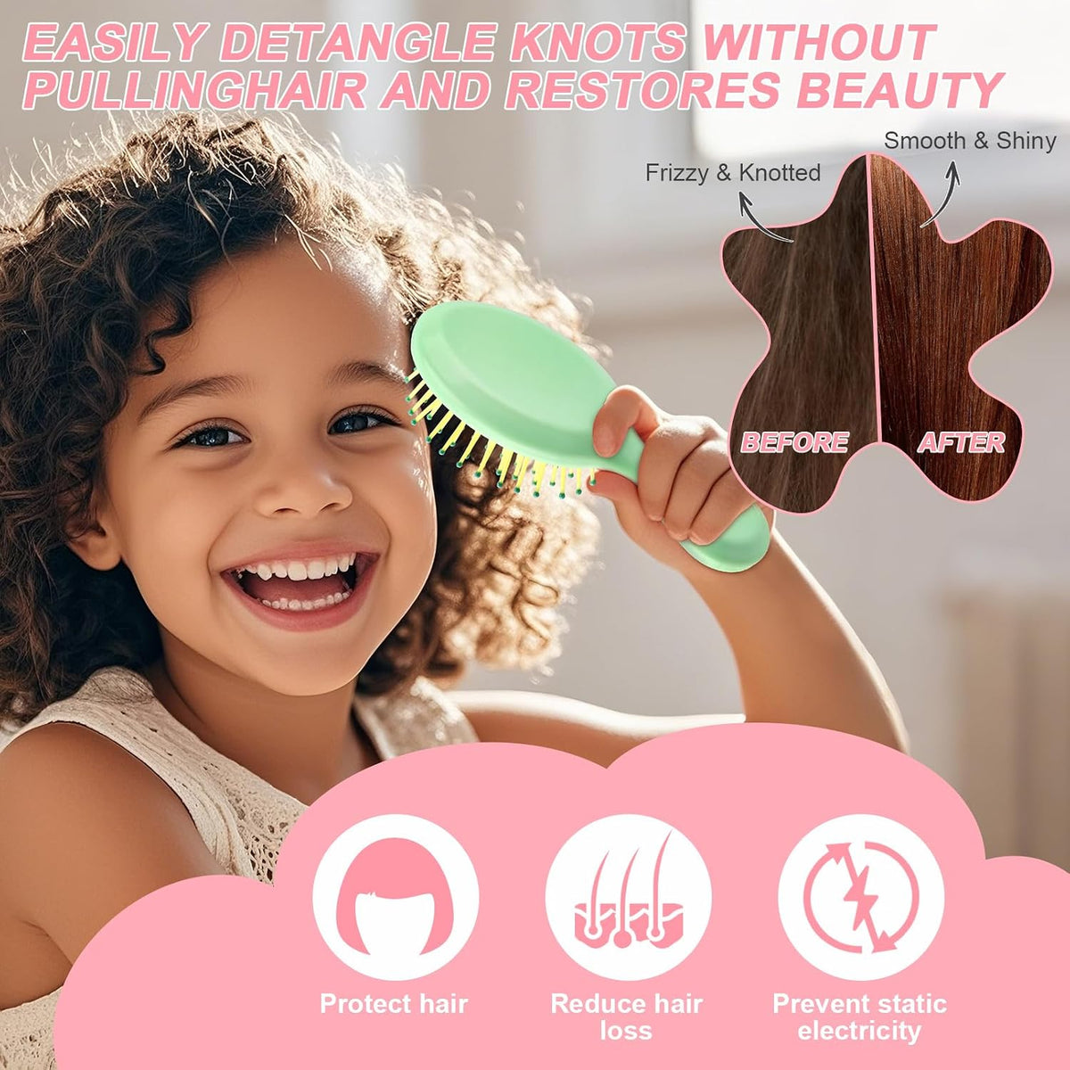 HOFASON 6 Pcs Mini Wet Hair Brush for Women Toddler Girls Christmas Stocking Stuffers, Bachelorette Party Favors, Travel Small Gifts Bulk for Girls Teen Party Favors, Bridesmaid Gift, Spa Party